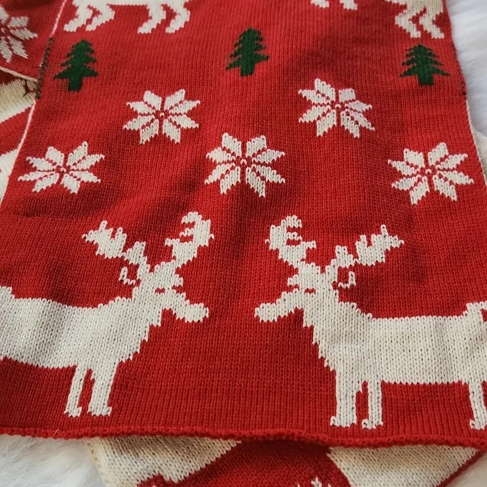 Red‎ Green Christmas Knitted Elk Antler Pattern Shawl Scarf